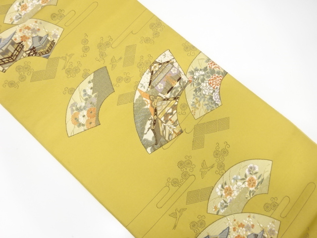 アンティーク　地紙に山鉾・花模様織り出し袋帯(材料)